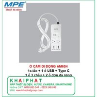 Ổ CẮM ĐIỆN DI ĐỘNG CÓ DÂY 1 công tắc 1 ổ cắm sạc USB + Type C  1 ổ cắm đôi 3 chấu  2 ổ cắm đơn đa năng 1.5 AM6S4 MPE