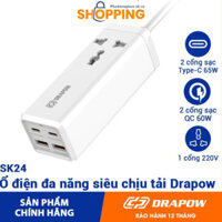 Ổ cắm điện Drapow SK24 Chịu Tải Cao Cấp 4 Cổng Sạc Nhanh 65W Bảo Hành 12 Tháng