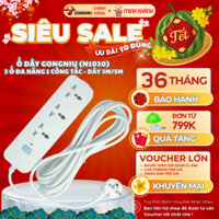 Ổ cắm điện Gongniu N1030 - 3 Ổ đa Năng 1 công tắc, 2500W, chống cháy, cắm rút không bị lỏng, an toàn