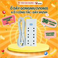 Ổ Cắm Điện Gongniu V1060 - Chịu nhiệt, chịu tải, cắm rút không lỏng, 6 ổ 1 công tắc, an toàn