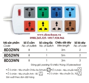 Ổ cắm điện kéo dài đa năng 8 cắm Lioa 8D32WN
