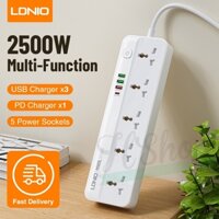 Ổ cắm điện LDNIO SC5415, 5 lỗ cắm + 3 USB-A & 1 USB-C (20W), sạc nhanh PD & QC 3.0, dây 200CM, đầu EU 2 chấu tròn