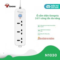 Ổ Cắm Điện Liền Dây Gongniu 3 Ổ Đa Năng 1 Công Tắc N1030 – Công Suất 10A/250/2500W