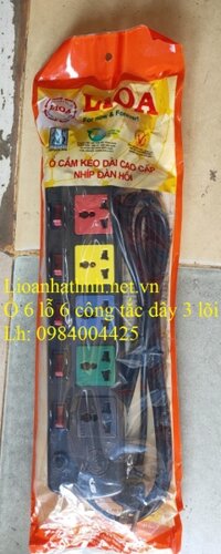 Ổ CẮM ĐIỆN LIOA 6 LỖ 6 CÔNG TẮC DÂY 3 LÕI - NỐI ĐẤT MODEL 6DOF33N