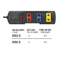 Ổ Cắm Điện LiOA Phổ Thông - Ô Căm Điên 3 lô - 4 lô - 5 lô - 6 lô - dai 3m - MITA - Ổ cắm có công tắc 3TS 3m