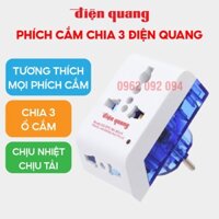 Ổ cắm Điện Quang chịu tải 2500W, phích cắm chuyển đa chiều Điện Quang NK-803, Ổ cắm chia 3, Bảo hành 12 tháng 1 đổi 1