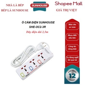 Ổ cắm điện Sunhouse 3 lỗ 3 chấu 2.5m SHE-OC2-3R