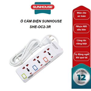 Ổ cắm điện Sunhouse 3 lỗ 3 chấu 2.5m SHE-OC2-3R