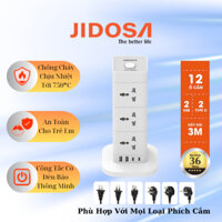 Ổ cắm điện tháp vuông đa năng thông minh JIDOSA T1214T 12 phích cắm tải 3000W USB -Type C dây dài 3m