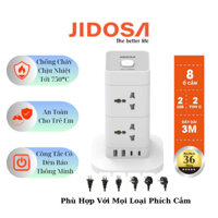 Ổ cắm điện tháp vuông đa năng thông minh JIDOSA T814T 8 Ổ cắm tải 3000W USB - Type C dây dài 3m