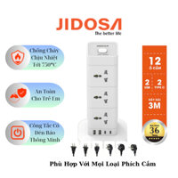 Ổ cắm điện tháp vuông đa năng JIDOSA T1214T 12 phích cắm tải 3000W USB - Type C dây dài 3m