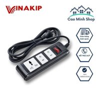 Ổ cắm điện Vinakip 3 lỗ đa năng liền dây dài 3m, 5m có công tắc và nắp che bảo vệ an toàn - Cao Minh Shop