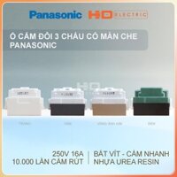 Ổ cắm Đôi 3 chấu có màn che Panasonic Wide WEV1582 WEG15829B màu trắng xám vàng ánh kim đen