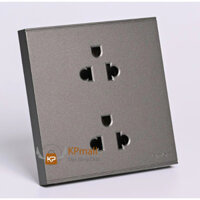 Ổ cắm đôi ba chấu chuẩn Âu Mỹ 16A có tiếp địa lắp đế vuông màu xám simon E6 721287-61