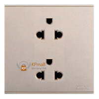 Ổ cắm đôi ba chấu chuẩn Âu Mỹ 16A có chân tiếp địa lắp đế vuông màu Sâm Panh (Champagne) simon E6 721287-46