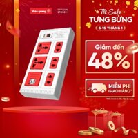 Ổ Cắm ECO Điện Quang ĐQ ESK 5ECO 2A (5 lỗ, 2 cổng USB 2.0A, màu trắng đỏ) - Tự ngắt điện khi quá tải, dây dài 2m/5m