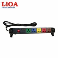 Ổ cắm kéo dài đa năng xoay có cổng sạc USB 5V-1A 6 ổ LiOA màu đen - 6D32N2XUSB