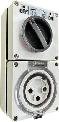 Ổ cắm kết hợp công tắc 3 cực IP66, 32A, 250V mã S-332