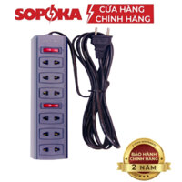 Ổ cắm liền dây Sopoka 6 lỗ 2 công tắc lõi sứ chống cháy siêu chịu tải 1200W (6S3, 6S5)
