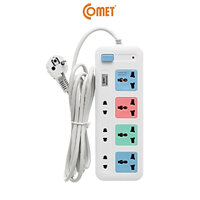Ổ Cắm Nối Dài Comet CES4433 dài 3m, 7 lỗ cắm: 4 ổ cắm đa năng ba chấu, 3 ổ cắm hai chấu, tích hợp công tắc tổng.
