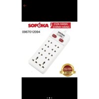 Ổ CẮM  SOPOKA 10 CỬA LÕI SỨ CHỊU NHIỆT 2 NÚT NGUỒN SIÊU BỀN