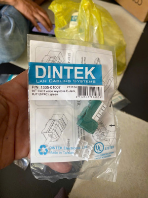 Ổ cắm thoại RJ11 Keystone Jack Dintek Cat.3 Unshielded 1305-01007
