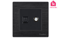 Ổ Cắm Tivi(ăngten) và LAN(Mạng) Âm tường Măt Kim Loại Xước Màu Đen TENKO TK-F71B-57