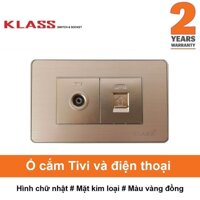 Ổ cắm TV + ổ cắm điện thoại hình chữ nhật màu vàng KLASS 118KV3-036