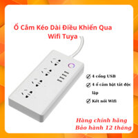 Ổ cắm Wifi Tuya 4 cổng kéo dài + 4 usb bật tắt từng ổ có đầu chuyển đổi 3 chân sang 2 chân