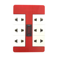 Ổ cắm Xoay 90 Điện Quang ĐQ ESK RT 6GW 6 lỗ, màu xanh lá trắng - Trắng - Đỏ