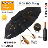 Ô Che Mưa Cao Cấp 2 Lớp Chống Tia UV Cán Gỗ Nút Tự Động Mở ( Ô Tự Động Sườn Nan Đôi Chống Gió Bật )
