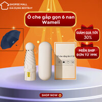 Ô che mưa Wameli, dù gấp gọn 6 nan có túi đựng, ô dù che mưa nắng gấp gọn chống thấm nước, chống tia UV, nhỏ gọn
