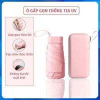Ô chống tia UV, dù chống nắng, ô dù che mưa gấp gọn bỏ túi tặng hộp đựng kèm