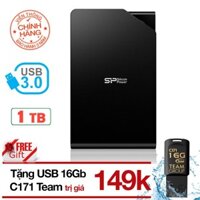 Ổ cứng di động 1TB 3.0 Silicon Power Stream S03 (Đen) tặng USB 16GB C171 Team - Hãng phân phối chính thức