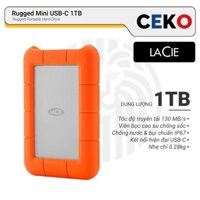 Ổ Cứng Di Động Chống Sốc LaCie Rugged Mini USB-C 1TB, Tốc Độ 130MB/s, Chống Nước IP67, Bền Bỉ - CEKO