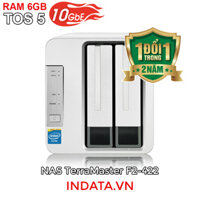 Ổ cứng mạng NAS TerraMaster F2-422 LAN 10Gbps Intel Quad-Core 1.5GHz 6GB RAM 651MB/s 2 khay ổ cứng RAID 01JBODSingle