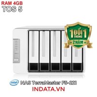 Ổ cứng mạng NAS TerraMaster F5-221, Intel Dual-core CPU 2GHz, RAM 4GB, 5 khay ổ cứng