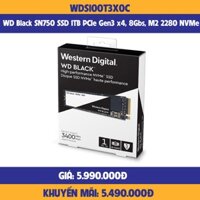 ổ cứng SSD WD BLACK SN750 1TB NVME PCIe Gen3 x4 (WDS100T3X0C)-hàng chính hãng