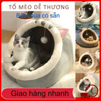 Ổ Đệm Cho Mèo, nệm cho chó Giường Mèo Êm Ái Có Vành Tai Kèm Cục Bông Tròn Đồ Chơi Dành Cho Thú Cưng lều chó