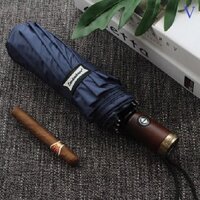 Ô đi mưa cán ngắn tự động 2 chiều cán gỗ bọc logo đồng