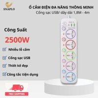 Ổ điện cao cấp USB chịu tải 2200W SNAPLO nhiều lỗ cắm dây dài 4M chống giật an toàn