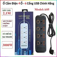 Ổ Điện Chống Giật A05 Đa Năng Thông Minh 4 Ổ Cắm Tích Hợp 6 Cổng USB Sạc Nhanh 3.1A - Ổ Cắm Điện Chịu Tải Chống Cháy Nổ O Cam Dien Da Nang