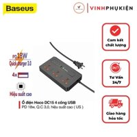 ◎Ổ điện đa năng thông minh dc15 hoco áp 220v sạc nhanh pd 18w và 4 cổng usb qc 3.0 an toàn chống cháy nổ