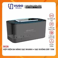 Ổ điện đóng hộp Drapow SK26 5 ổ cắm 2500W, 1 cổng Type C 20W,1 cổng QC 18W, 1 cổng USB-A 12W, Sạc không dây