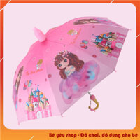 Ô Dù Cho Bé Gái Cán Dài Tặng Kèm Còi Hình Công Chúa Và Lâu Đài Dễ Thương Màu Hồng 2 Lớp Cao Cấp