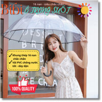 Ô dù trong suốt cán dài 16 nan đi mưa khung thép chắc chắn dày dặn. Ô trắng trong suốt che mưa