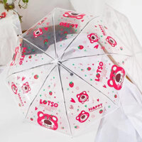 Ô dù trong suốt gấp gọn, dù che mưa cute, dù gấu dâu, dù che mưa trong suốt, ô trong suốt gấu dâu