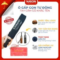 Ô dù tự động Nason Umbrella Chagoi cán gỗ hiếm, khắc tên, logo dát vàng, dù gấp gọn che nắng che mưa chống tia UV