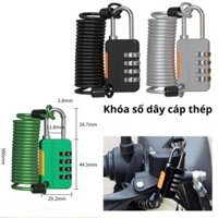 Ổ khóa dây cáp thép 4 số, khóa mật khẩu dây lò xo du lịch