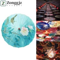 Ô lụa Trung Quốc ZONGGJZ, Ô giấy có dầu treo trang trí cổ điển, Ô dù cầm tay dài có hoa văn bằng gỗ chắc chắn Cosplay